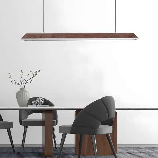 Modern Alloy Wood Hanging Lamp is hanging elegantly above a meeting table