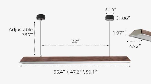 Alloy Wood Hanging Lamp Dimensions 35.4"\47,2"\59.1"