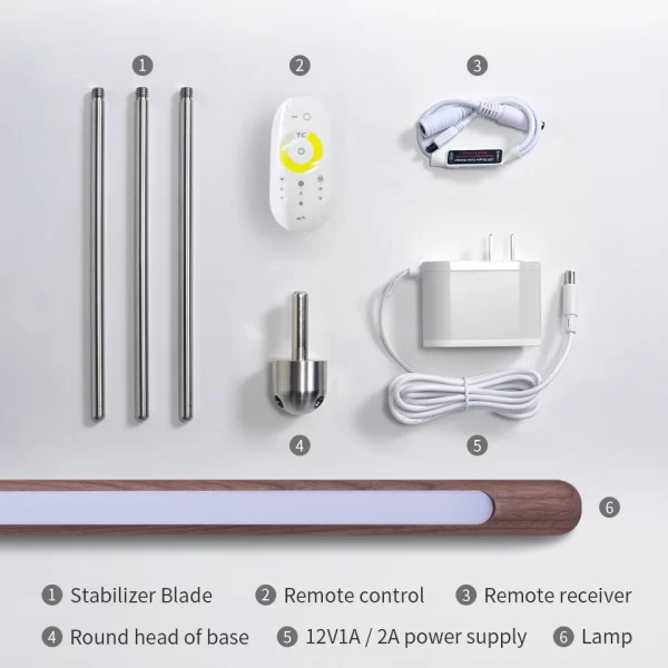 Decor floor lamp accessories list, including 6 components.