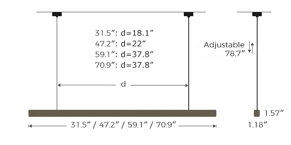 Wood Linear Black White Pendant Light Dimensions 31.5"\47.2"\59.1"\70.9"