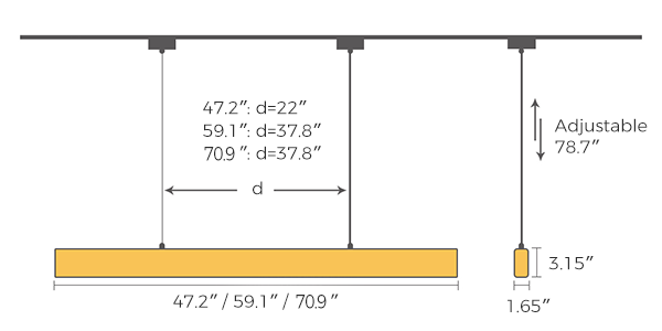 High power wood linear suspension chandelier dimensions 47.2"\ 59.1"\70.9"