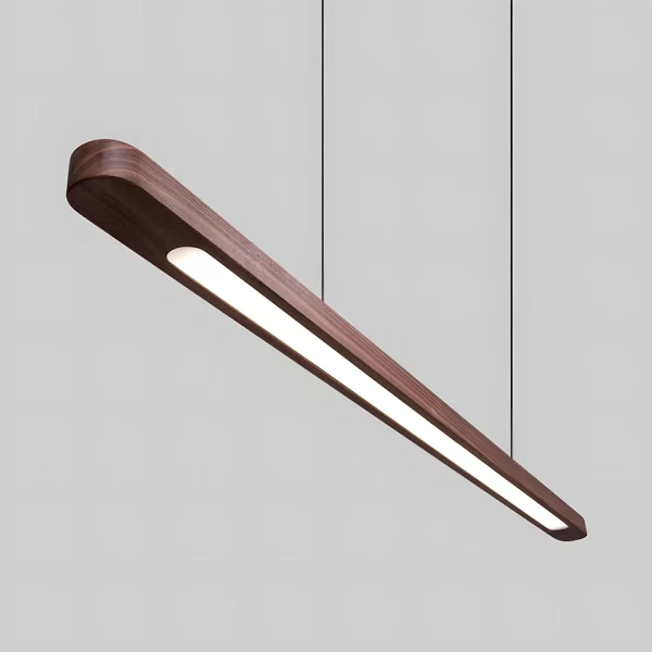 Modern Oval Linear Walnut LED Pendant Light Side View