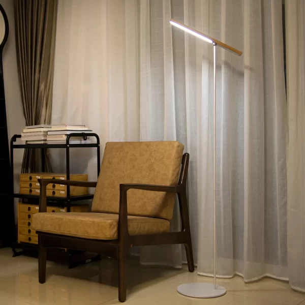 Beech Wood Portable Modern Reading Floor Lamp Real Photo