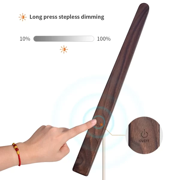 Beech Wood Portable Modern Reading Floor Lamp Touch Switch, long press stepless dimming 10% to 100%.