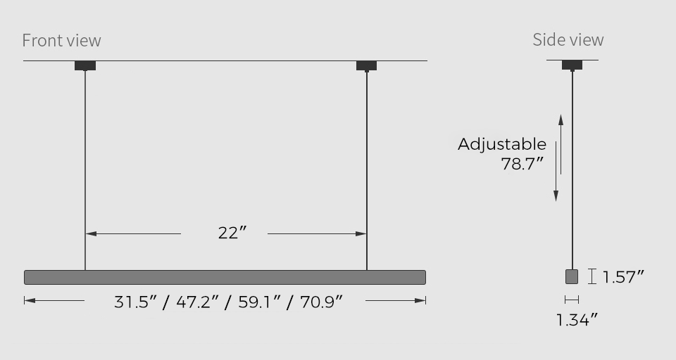 Linear Wood Light Bar Dimensions 31.5"\47.2"\59.1"\70.9"