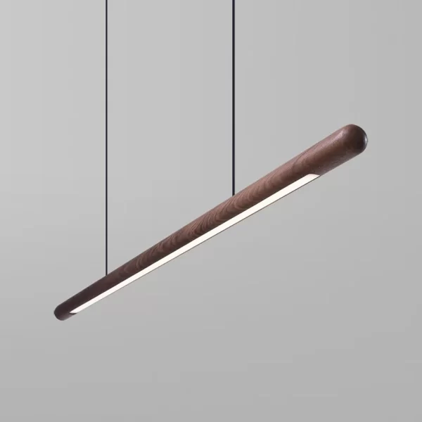 A round rod walnut wood pendant light side view