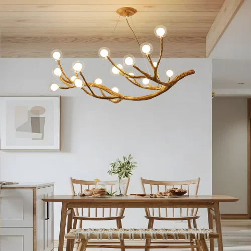 Modern Antler Shape Personalized Hanging Chandelier hangs above the dining table, emitting a cozy light.