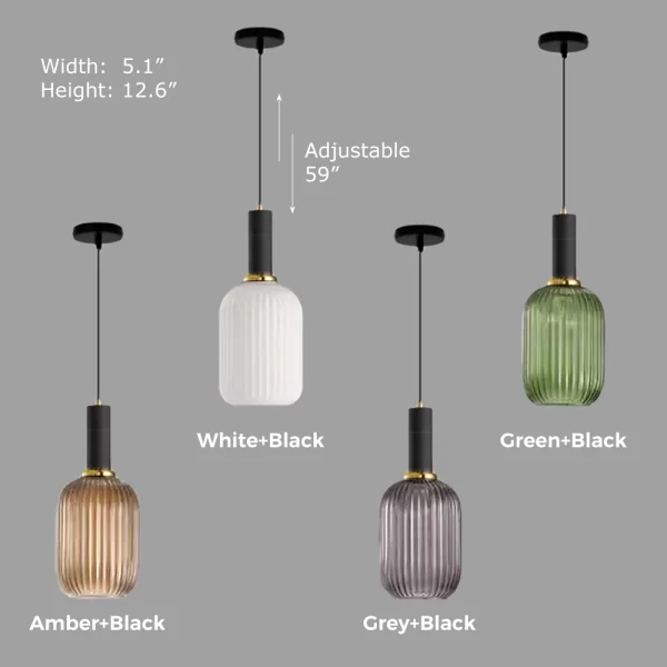 Black Retro Drum Glass Hanging Light