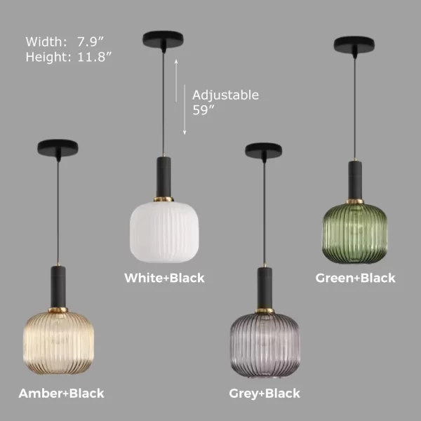 Black Retro Drum Glass Hanging Light