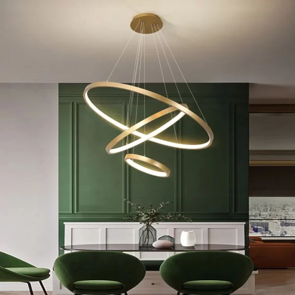 Gold 3 Rings Circle Rings Pendant Light