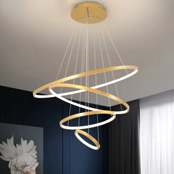 Gold 4 Rings Circle Rings Pendant Light