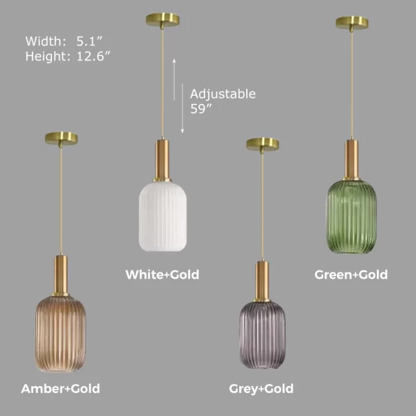 Gold Retro Drum Glass Hanging Light