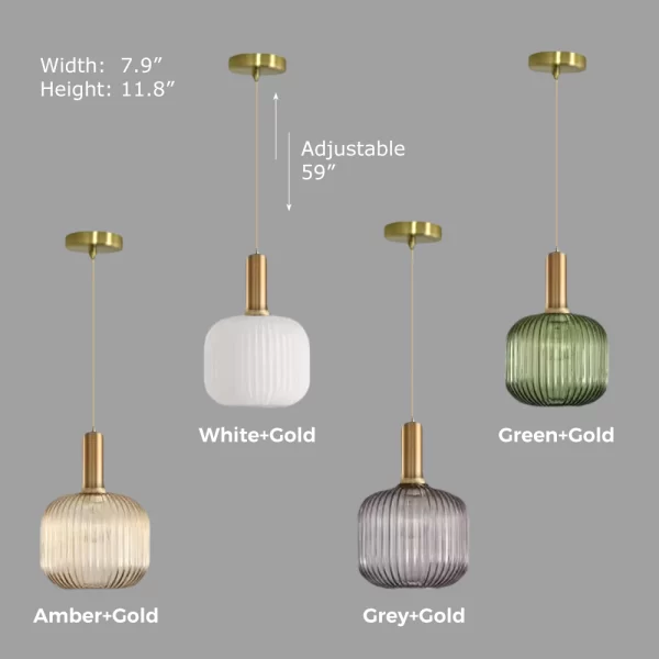 Gold Retro Drum Glass Hanging Light