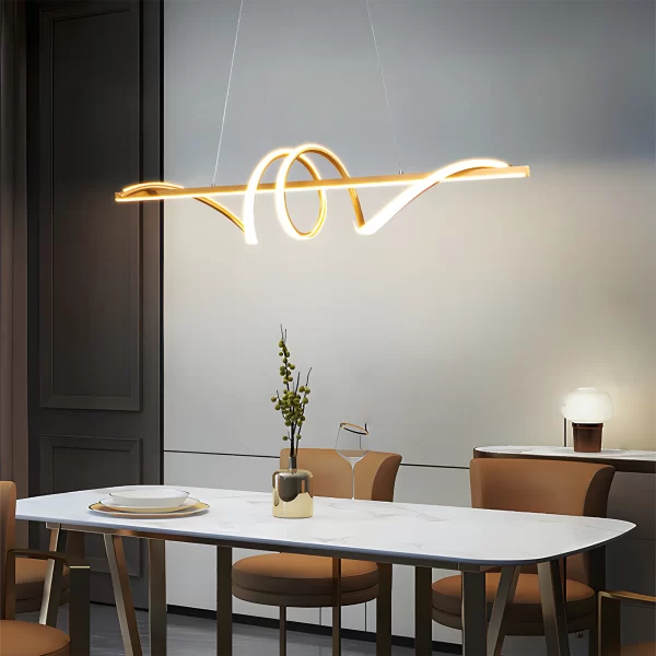 Gold Modern Twisted LED Strip Suspension Chandelier