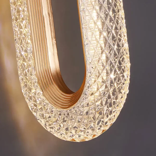 Close-up of Luxury Crystal Rings Hanging Lamp, showing acrylic lampshade