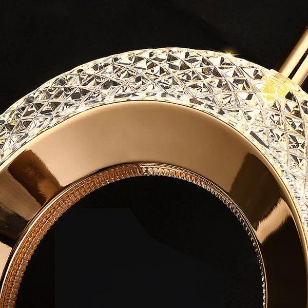 Close-up of Luxury Crystal Rings Hanging Lamp, showing aluminum lamp body