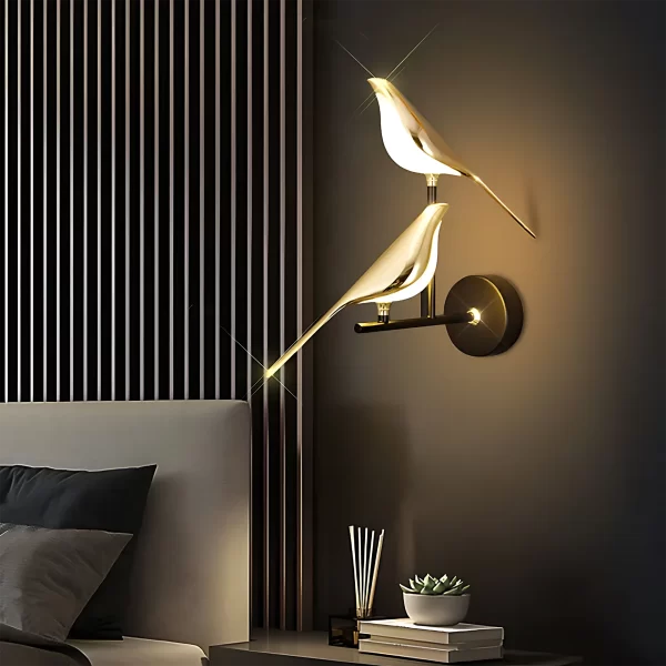 Novelty Magpie Bird LED Wall Lamp by the bedside of the bedroom