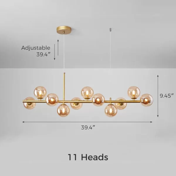 11 Heads Modern Glass Sphere Chandelier Light