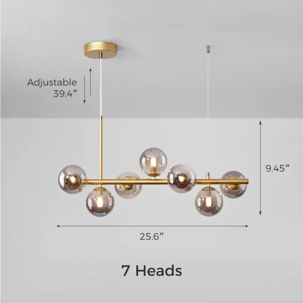 7 Heads Modern Glass Sphere Chandelier Light