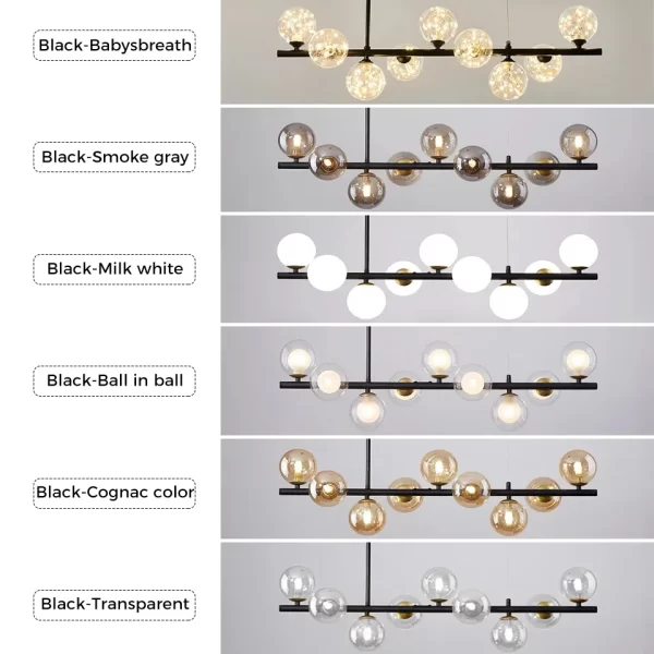 Black Modern Glass Sphere Chandelier Light