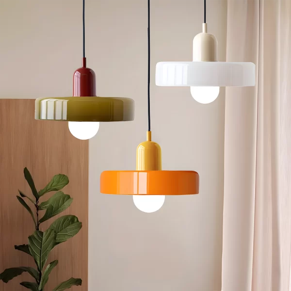 Nordic Retro Colorful Glass Chandelier, Beige, Tea Green, White, Dark Green, Orange, Yellow, Wine Red