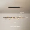 Black 8 Heads Linear Clear Glass Nordic Starry Sky LED Ceiling Chandelier Dimensions, length 44.3inches, Height 10.2inches.