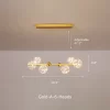 Gold 6 Heads Linear Clear Glass Nordic Starry Sky LED Ceiling Chandelier Dimensions, length 29.5inches, Height 10.2inches.