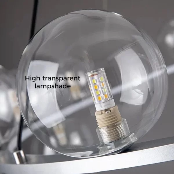 Close-up of Transparent Glass Bubble Pendant Light, showing High transparent lampshade.