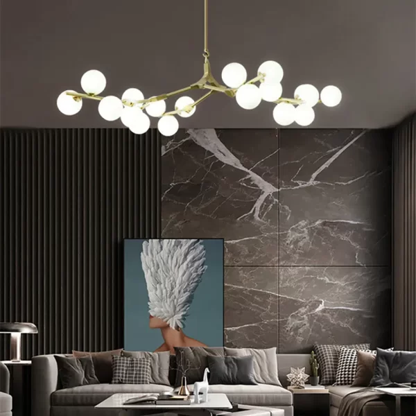 Gold Tree Branch Glass Ball Chandelier Living Room Application Scenario