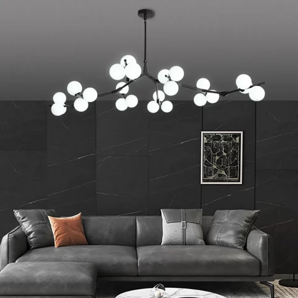 Black Tree Branch Glass Ball Chandelier Living Room Application Scenario