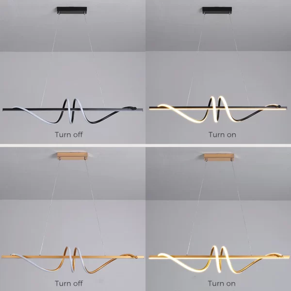 Twisted LED Strip Suspension Chandelier, Comparison of turning on and off lights