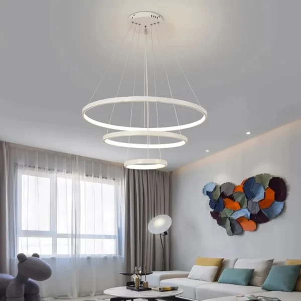 White 3 Rings Circle Rings Pendant Light