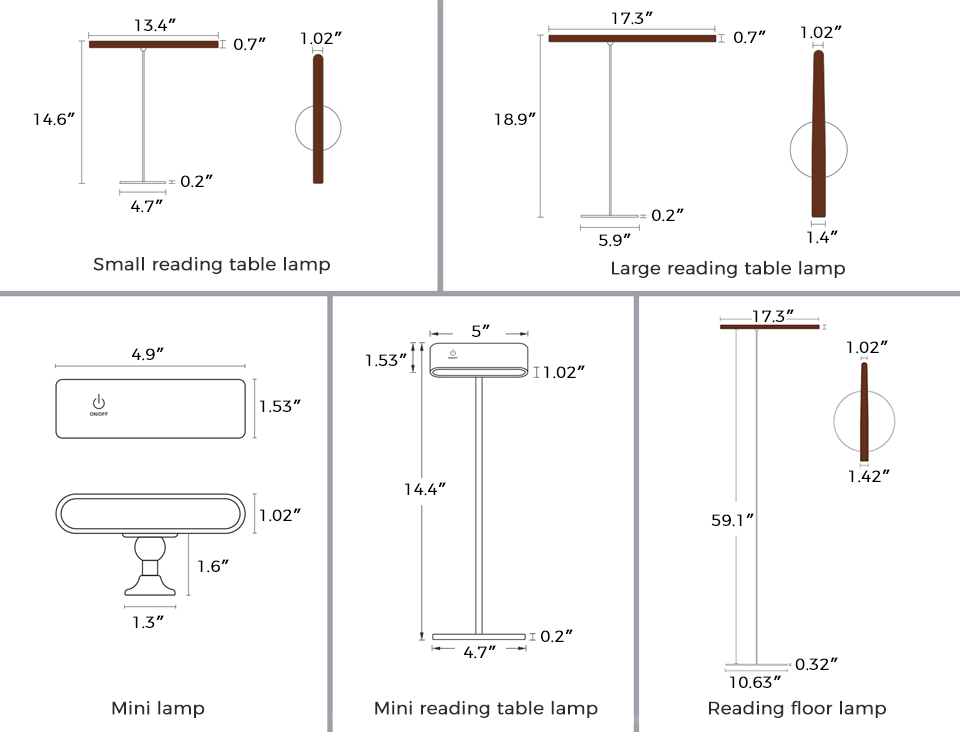 Walnut And Beech Wood Reading Lamp Dimensions