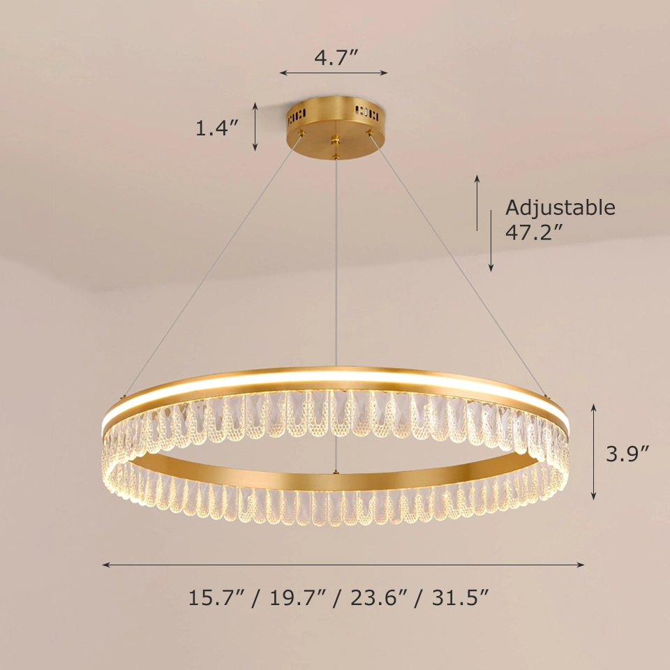 Postmodern Minimalist Luxury 1 Ring Crystal Chandelier 4 length types are available, including 15.7in, 19.7in, 23.6in, and 31.5in.