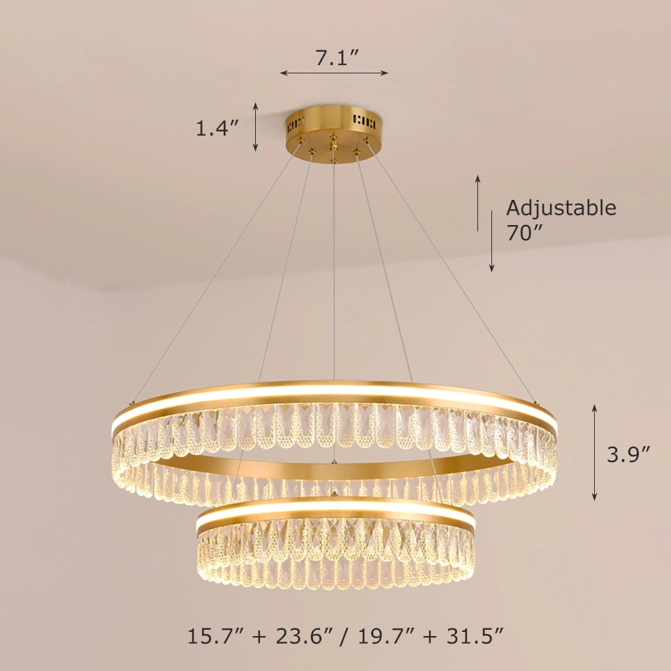 Postmodern Minimalist Luxury 2 Rings Crystal Chandelier Dimensions