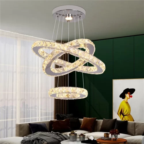 3 Circular Rings Modern LED Crystal Ring Pendant Light