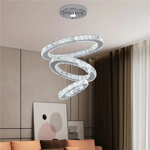 3 Round Rings Modern LED Crystal Ring Pendant Light