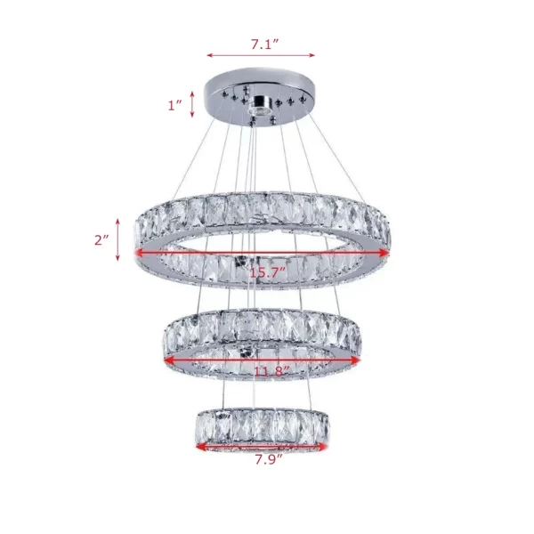 3 Round Rings Modern LED Crystal Ring Pendant Light