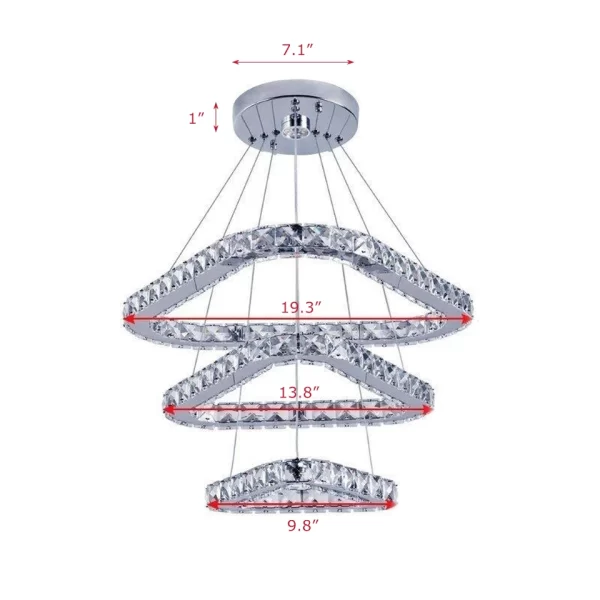 3 Triangle Rings Modern LED Crystal Ring Pendant Light Dimensions