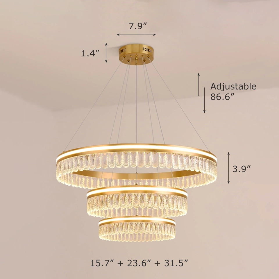 Postmodern Minimalist Luxury 3 Rings Crystal Chandelier Dimensions