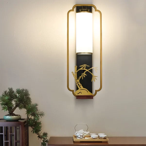 New Chinese Style Iron Glass Wall Lamp Bamboo