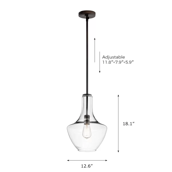 Bell Pendant With Glass dimensions: 12.6"W × 18.1"H, Adjustable three suspension rods, with heights of 11.8 ", 7.9", and 5.9".