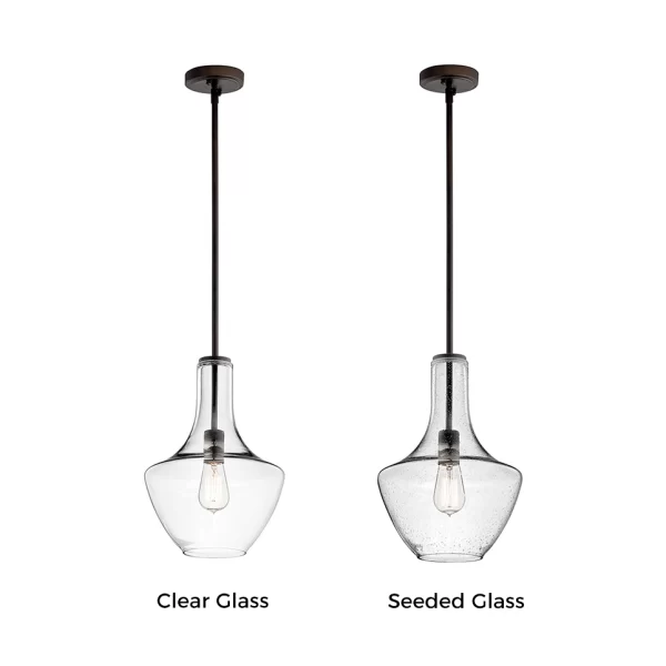 Two styles of Bell Pendant With Glass: clear glass and seeded glass.