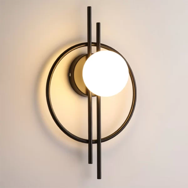 Black Circular Acrylic Wall Lamp lights on