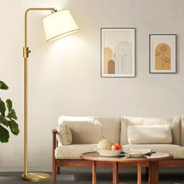 Brass Linen Shade Dimmable Floor Lamp