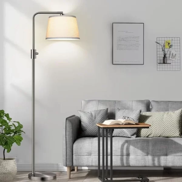 Brushed Nickel Linen Shade Dimmable Floor Lamp