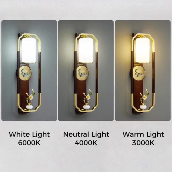 Chinese Style Classical Copper Wall Light Switchable three color temperatures: white light, warm light, and neutral light.