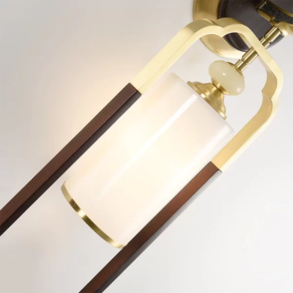 Close up of Chinese Style Classical Copper Wall Light, showcased the white lampshade.