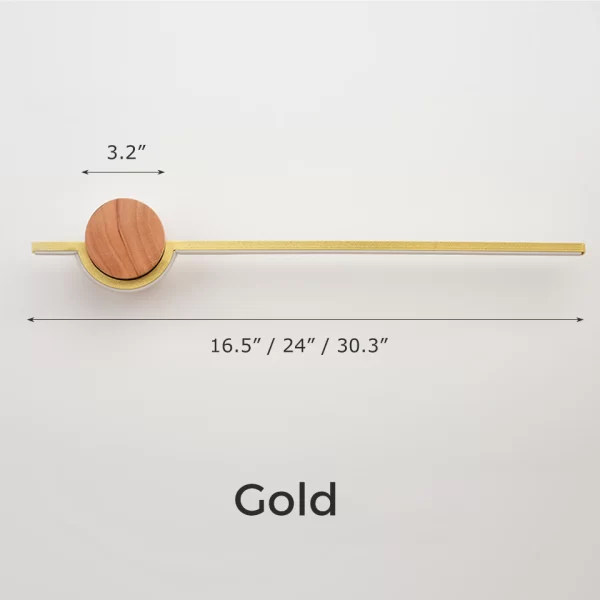 Simple Wood LED Wall Sconce Gold Color Dimensions, three types of lengths for choice: 16.5", 24", and 30.3".