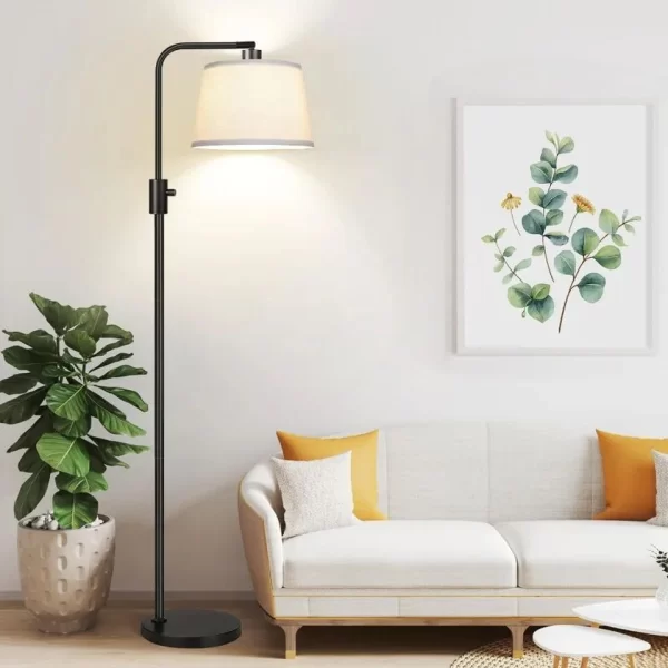 Matte Black Linen Shade Dimmable Floor Lamp